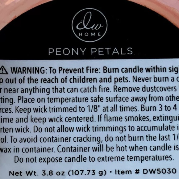 DW HOME CANDLE PEONY PETALS MINI SCENTED NEW 3.8oz - Picture 3 of 3